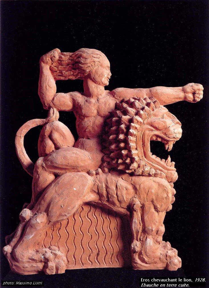 Eros chevauchant le lion, <i>1928. Ebauche en terre cuite.</i>
